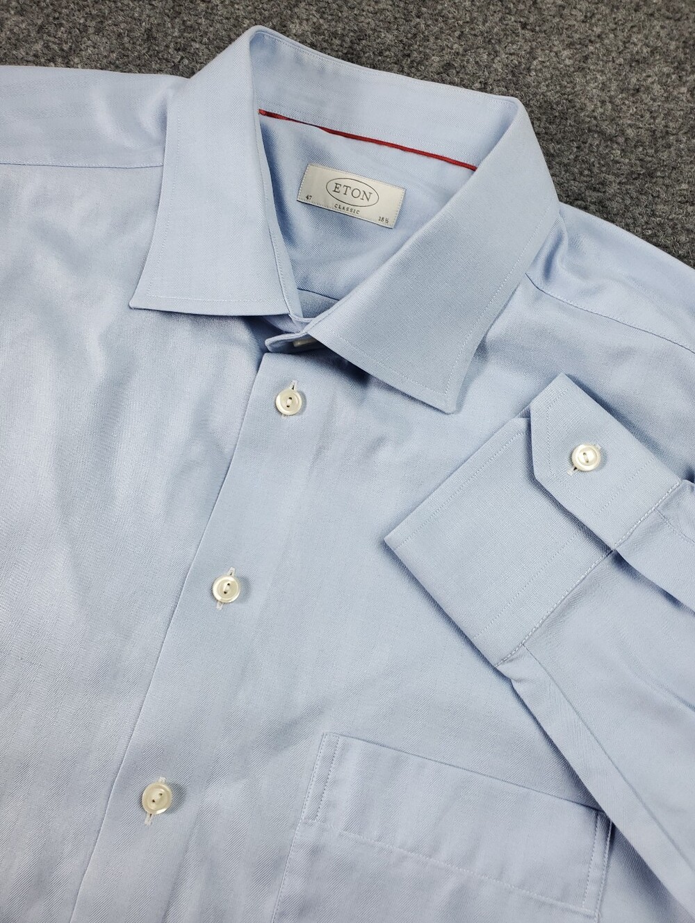Eton Signature Twill Dress Shirt 18.5 Classic Light Blue Spread Collar Pocket